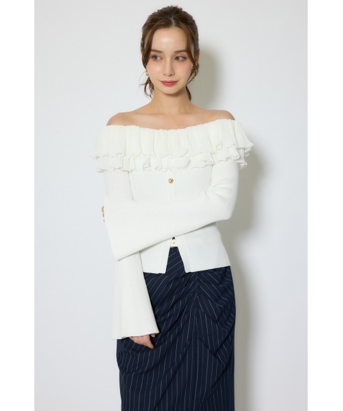 rienda（リエンダ）の「プリーツレースオフショルニットトップス 春服（ニット/セーター・レディース・ブラック/ピンク/ホワイト・FREE）」の10枚目の写真