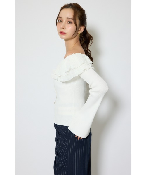 rienda（リエンダ）の「プリーツレースオフショルニットトップス 春服（ニット/セーター・レディース・ブラック/ピンク/ホワイト・FREE）」の11枚目の写真