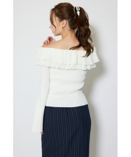 rienda（リエンダ）の「プリーツレースオフショルニットトップス 春服（ニット/セーター・レディース・ブラック/ピンク/ホワイト・FREE）」の12枚目の写真