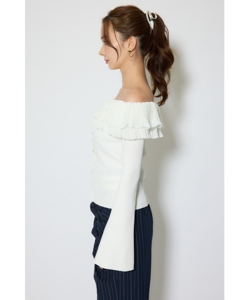 rienda（リエンダ）の「プリーツレースオフショルニットトップス 春服（ニット/セーター・レディース・ブラック/ピンク/ホワイト・FREE）」の16枚目の写真