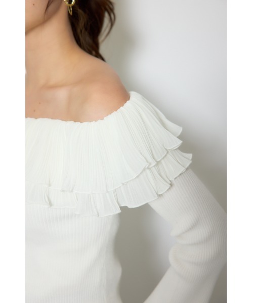 rienda（リエンダ）の「プリーツレースオフショルニットトップス 春服（ニット/セーター・レディース・ブラック/ピンク/ホワイト・FREE）」の19枚目の写真