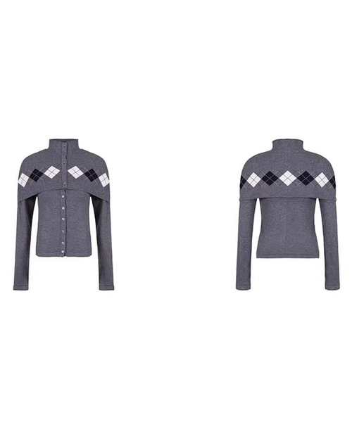 Fano Studios（ファノ ストゥディオズ）の「アーガイル柄ケープ レイヤード ニットカーディガン FC26T001【Fano Studios】【2026SS】（カーディガン/ボレロ・レディース・グレー・L/S/M）」の4枚目の写真