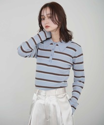 Bulue.（ブルー）の「【Bulue.】ボーダーニットポロ（ポロシャツ）」