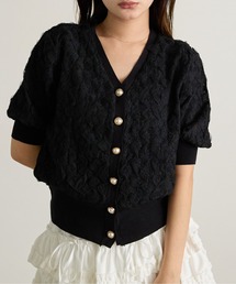 花柄ニット半袖カーディガン 冬服