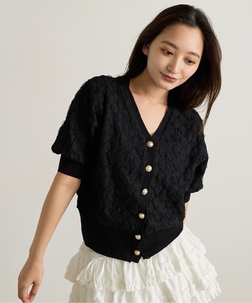 Siel(シエル)の「花柄ニット半袖カーディガン 冬服(カーディガン/ボレロ・レディース・ブラック/アイボリー・FREE)」の19枚目の写真