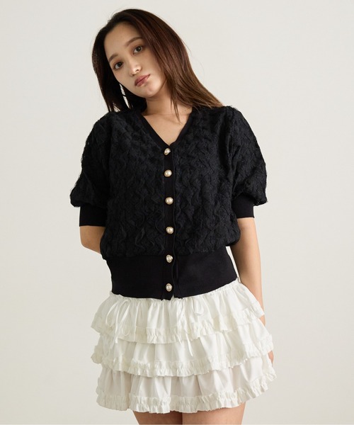 Siel(シエル)の「花柄ニット半袖カーディガン 冬服(カーディガン/ボレロ・レディース・ブラック/アイボリー・FREE)」の20枚目の写真
