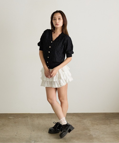 Siel(シエル)の「花柄ニット半袖カーディガン 冬服(カーディガン/ボレロ・レディース・ブラック/アイボリー・FREE)」の22枚目の写真