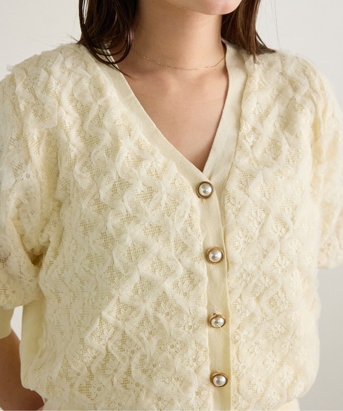 Siel(シエル)の「花柄ニット半袖カーディガン 冬服(カーディガン/ボレロ・レディース・ブラック/アイボリー・FREE)」の3枚目の写真