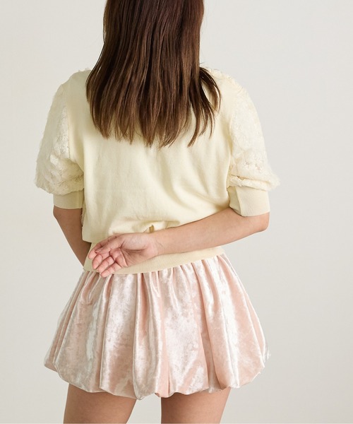 Siel(シエル)の「花柄ニット半袖カーディガン 冬服(カーディガン/ボレロ・レディース・ブラック/アイボリー・FREE)」の8枚目の写真