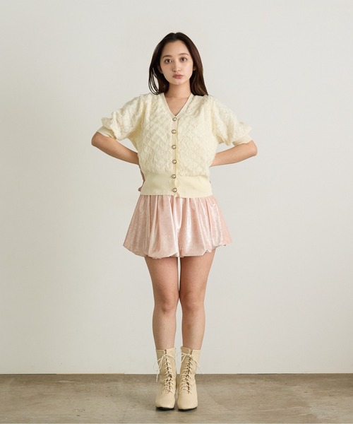 Siel(シエル)の「花柄ニット半袖カーディガン 冬服(カーディガン/ボレロ・レディース・ブラック/アイボリー・FREE)」の9枚目の写真