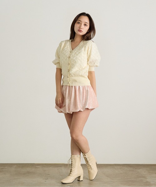 Siel(シエル)の「花柄ニット半袖カーディガン 冬服(カーディガン/ボレロ・レディース・ブラック/アイボリー・FREE)」の10枚目の写真