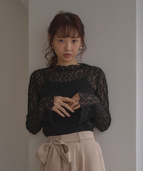 SOELA(ソエラ)の「【INGNI SOELA】ハイネックストレッチレーストップス/WEB限定(Tシャツ/カットソー・レディース・ブラック/オフホワイト・FREE)」の15枚目の写真