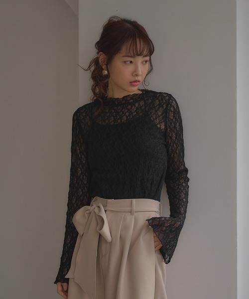 SOELA(ソエラ)の「【INGNI SOELA】ハイネックストレッチレーストップス/WEB限定(Tシャツ/カットソー・レディース・ブラック/オフホワイト・FREE)」の16枚目の写真