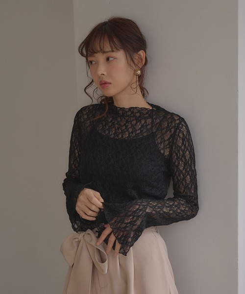 SOELA(ソエラ)の「【INGNI SOELA】ハイネックストレッチレーストップス/WEB限定(Tシャツ/カットソー・レディース・ブラック/オフホワイト・FREE)」の18枚目の写真