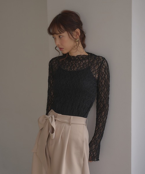 SOELA(ソエラ)の「【INGNI SOELA】ハイネックストレッチレーストップス/WEB限定(Tシャツ/カットソー・レディース・ブラック/オフホワイト・FREE)」の19枚目の写真