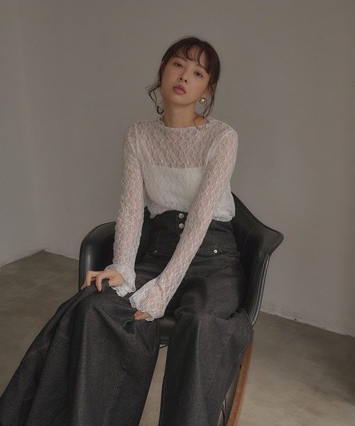 SOELA(ソエラ)の「【INGNI SOELA】ハイネックストレッチレーストップス/WEB限定(Tシャツ/カットソー・レディース・ブラック/オフホワイト・FREE)」の7枚目の写真