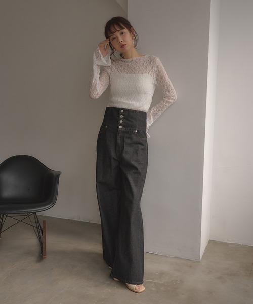 SOELA(ソエラ)の「【INGNI SOELA】ハイネックストレッチレーストップス/WEB限定(Tシャツ/カットソー・レディース・ブラック/オフホワイト・FREE)」の8枚目の写真