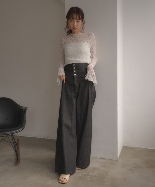 SOELA(ソエラ)の「【INGNI SOELA】ハイネックストレッチレーストップス/WEB限定(Tシャツ/カットソー・レディース・ブラック/オフホワイト・FREE)」の9枚目の写真