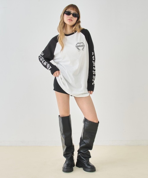 ANAP（アナップ）の「ブラックレタープリントラグランスリーブロンT（Tシャツ/カットソー・レディース・ブラック/ホワイト×ブラック/ホワイト・F）」の5枚目の写真
