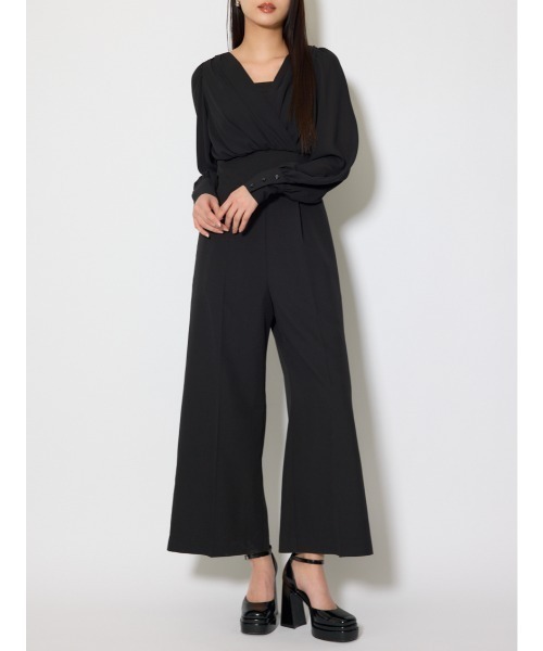 rienda（リエンダ）の「カシュクールデザインロンパース 春服（ワンピース・レディース・ブラック/ベージュ・MEDIUM/SMALL）」の2枚目の写真