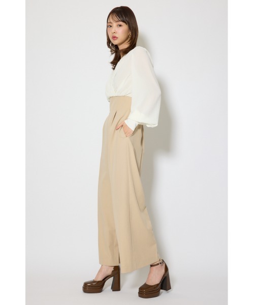 rienda（リエンダ）の「カシュクールデザインロンパース 春服（ワンピース・レディース・ブラック/ベージュ・MEDIUM/SMALL）」の4枚目の写真