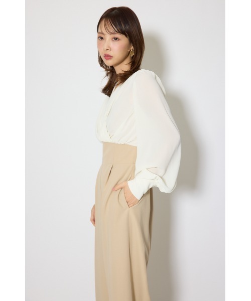 rienda（リエンダ）の「カシュクールデザインロンパース 春服（ワンピース・レディース・ブラック/ベージュ・MEDIUM/SMALL）」の7枚目の写真