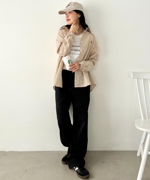 POLOCHAMPS（ポロチャンプス）の「POLOCHAMPS(ポロチャンプス)/チェックシャツ オーバーサイズ コットン 羽織 ワンポイント刺繍（シャツ/ブラウス・レディース・ブラウン/ブラック/ブルー・FREE）」の20枚目の写真