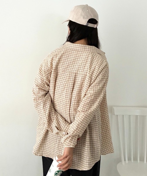 POLOCHAMPS（ポロチャンプス）の「POLOCHAMPS(ポロチャンプス)/チェックシャツ オーバーサイズ コットン 羽織 ワンポイント刺繍（シャツ/ブラウス・レディース・ブラウン/ブラック/ブルー・FREE）」の21枚目の写真