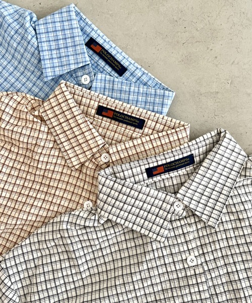 POLOCHAMPS（ポロチャンプス）の「POLOCHAMPS(ポロチャンプス)/チェックシャツ オーバーサイズ コットン 羽織 ワンポイント刺繍（シャツ/ブラウス・レディース・ブラウン/ブラック/ブルー・FREE）」の5枚目の写真