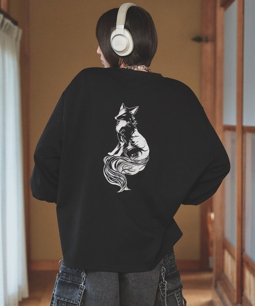 狐独(コドク)の「狐刺繍ビックボリュームロンT(Tシャツ/カットソー・メンズ・ブラック/オフホワイト・LARGE/MEDIUM)」の2枚目の写真