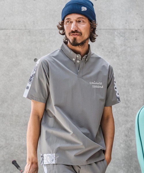 1minute 1second(ワンミニットワンセカンド)の「mhs2559-nylon x knit line polo shirt ポロシャツ(1M26N030)(シャツ/ブラウス・メンズ・グレー/ブラック×ブラック/ブラック×ホワイト・XL/L/M/S)」の4枚目の写真