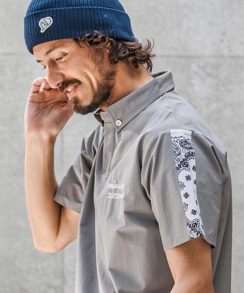 1minute 1second(ワンミニットワンセカンド)の「mhs2559-nylon x knit line polo shirt ポロシャツ(1M26N030)(シャツ/ブラウス・メンズ・グレー/ブラック×ブラック/ブラック×ホワイト・XL/L/M/S)」の5枚目の写真
