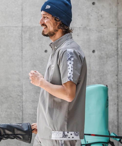 1minute 1second(ワンミニットワンセカンド)の「mhs2559-nylon x knit line polo shirt ポロシャツ(1M26N030)(シャツ/ブラウス・メンズ・グレー/ブラック×ブラック/ブラック×ホワイト・XL/L/M/S)」の6枚目の写真