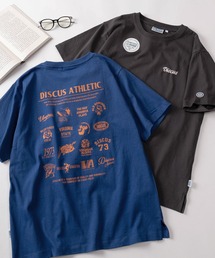 【71】【DISCUS/ディスカス】グラフィックデザイン バックプリント クルーネックTシャツ/ワンポイントワッペン/レディース