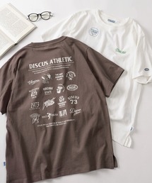 【71】【DISCUS/ディスカス】グラフィックデザイン バックプリント クルーネックTシャツ/ワンポイントワッペン/レディース