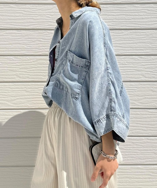 Q(キュー)の「バッグモノグラムテンセルデニムシャツ(シャツ/ブラウス・レディース・ライトグレー/ライトブルー・MEDIUM)」の15枚目の写真