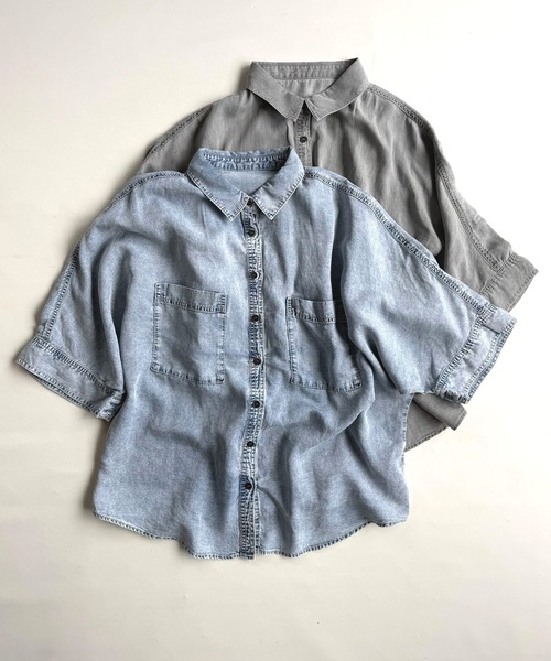 Q(キュー)の「バッグモノグラムテンセルデニムシャツ(シャツ/ブラウス・レディース・ライトグレー/ライトブルー・MEDIUM)」の10枚目の写真