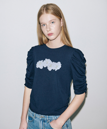 Soft Shirring T-Shirt (Navy)