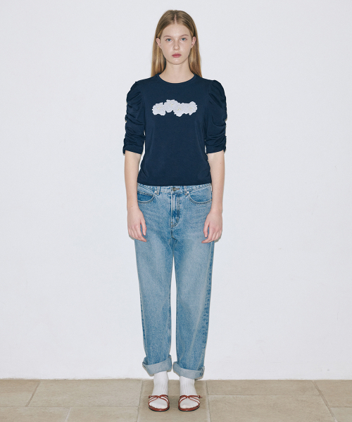 SINOON（シヌーン）の「Soft Shirring T-Shirt (Navy)（Tシャツ/カットソー・レディース・ネイビー・SMALL/MEDIUM）」の2枚目の写真