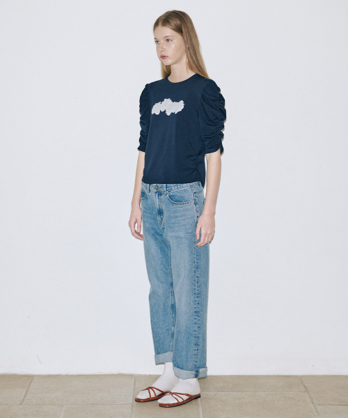 SINOON（シヌーン）の「Soft Shirring T-Shirt (Navy)（Tシャツ/カットソー・レディース・ネイビー・SMALL/MEDIUM）」の3枚目の写真