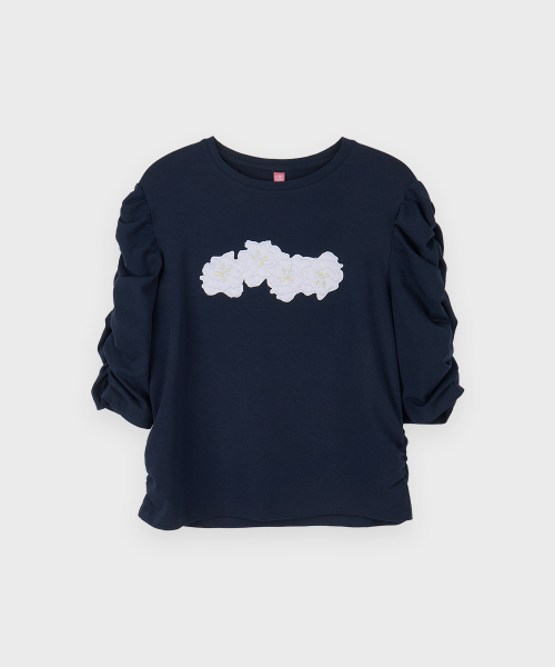 SINOON（シヌーン）の「Soft Shirring T-Shirt (Navy)（Tシャツ/カットソー・レディース・ネイビー・SMALL/MEDIUM）」の4枚目の写真