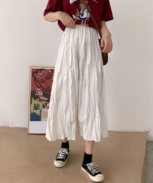 mielu(ミエル)の「シワ加工ミディ丈スカート(スカート・レディース・ブラック/ホワイト・LARGE/MEDIUM)」の2枚目の写真