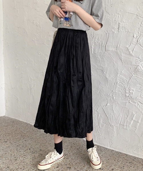mielu(ミエル)の「シワ加工ミディ丈スカート(スカート・レディース・ブラック/ホワイト・LARGE/MEDIUM)」の1枚目の写真