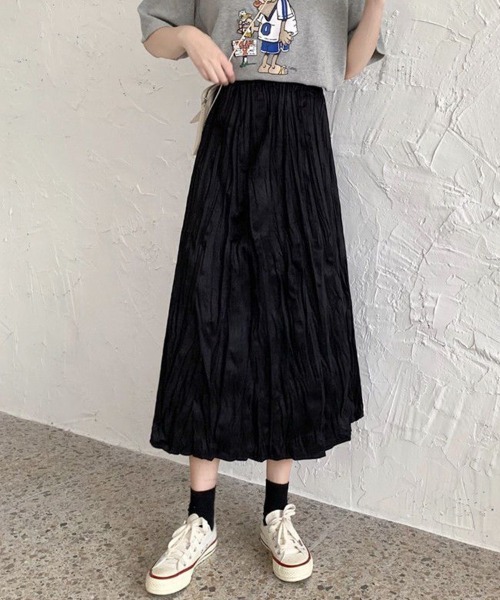 mielu(ミエル)の「シワ加工ミディ丈スカート(スカート・レディース・ブラック/ホワイト・LARGE/MEDIUM)」の9枚目の写真