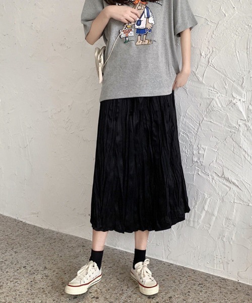 mielu(ミエル)の「シワ加工ミディ丈スカート(スカート・レディース・ブラック/ホワイト・LARGE/MEDIUM)」の8枚目の写真