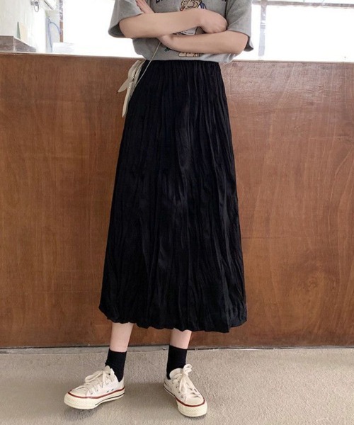 mielu(ミエル)の「シワ加工ミディ丈スカート(スカート・レディース・ブラック/ホワイト・LARGE/MEDIUM)」の7枚目の写真