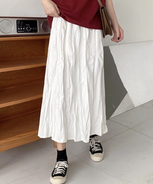 mielu(ミエル)の「シワ加工ミディ丈スカート(スカート・レディース・ブラック/ホワイト・LARGE/MEDIUM)」の6枚目の写真
