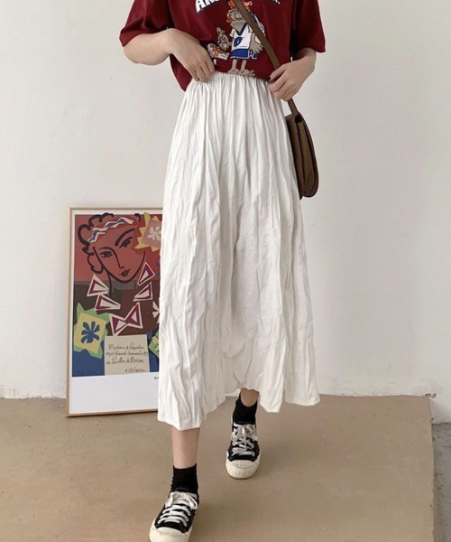 mielu(ミエル)の「シワ加工ミディ丈スカート(スカート・レディース・ブラック/ホワイト・LARGE/MEDIUM)」の4枚目の写真