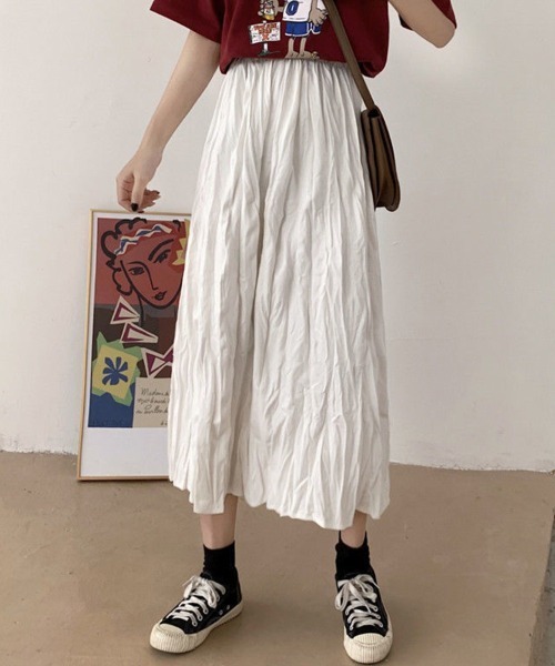 mielu(ミエル)の「シワ加工ミディ丈スカート(スカート・レディース・ブラック/ホワイト・LARGE/MEDIUM)」の3枚目の写真