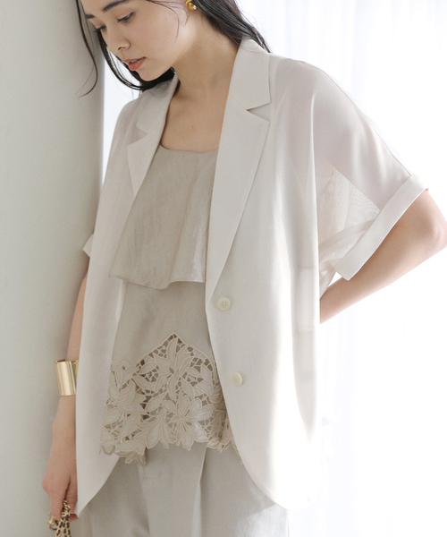 La TOTALITE（ラトータリテ）の「【洗える】シアーカラミハーフスリーブジャケット（その他アウター・レディース・オートミール/ブラック・FREE）」の2枚目の写真